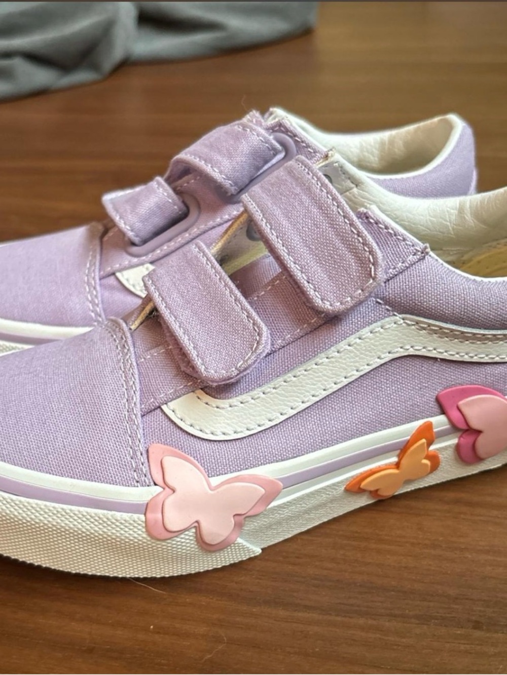 Vans Kids Lilac Butterfly Velcro Sneakers with Pink & Orange Accents